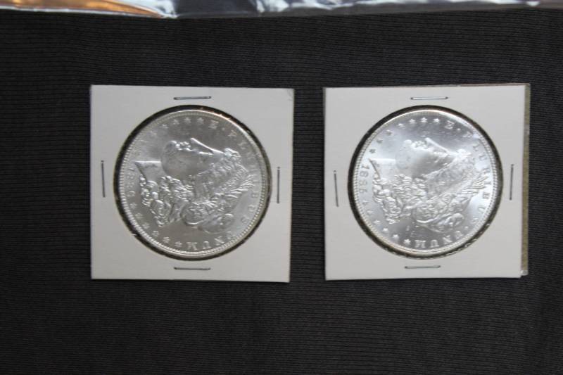 lot 26 image: Lot of  (2) Morgan Silver Dollars in Collector Sleeves