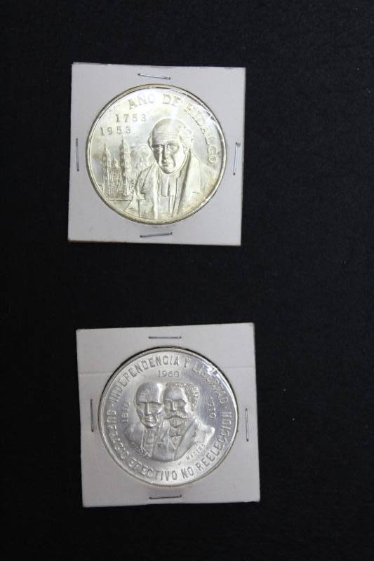 lot 38 image: Lot of (2) Mexican Silver Coins,