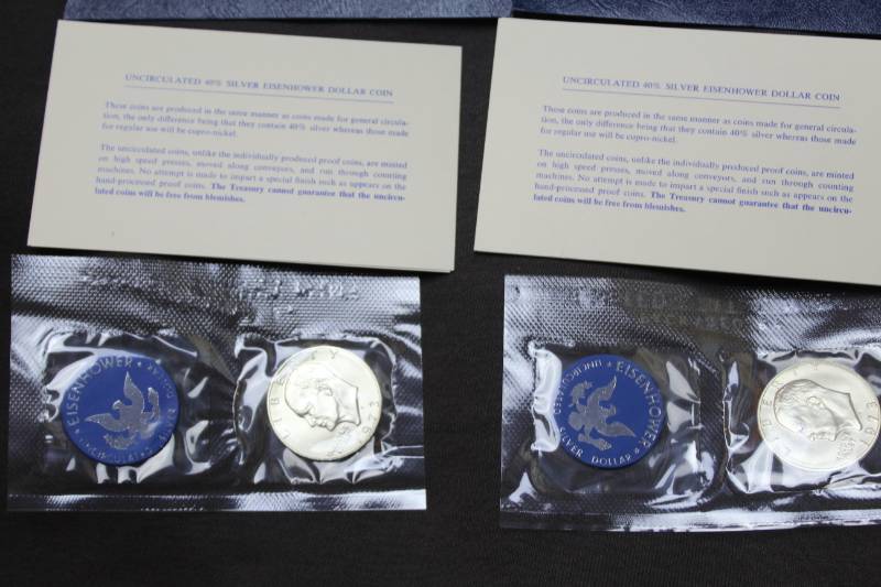 lot 48 image: Lot of (2) 1973 S Eisenhower Proof Silver BU Dollar  Coins Set