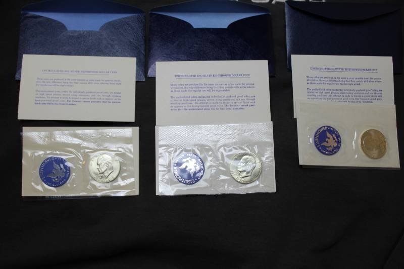 lot 47 image: Lot of (3) Eisenhower Proof Silver BU Dollar  Coins Set
