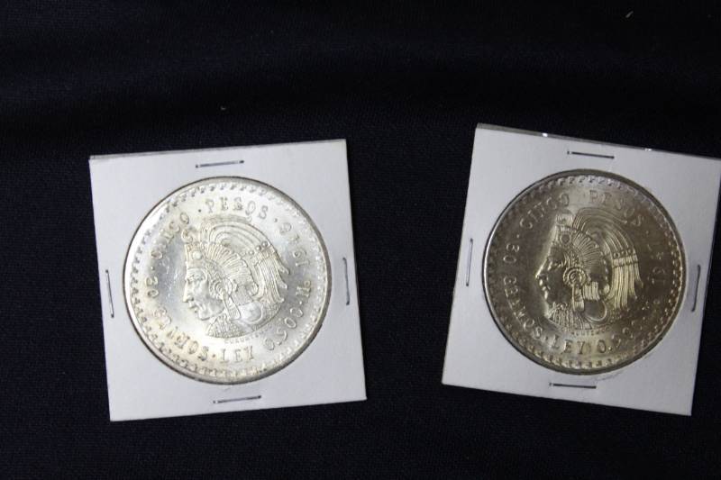 lot 64 image: Lot of (2) 5 pesos Silver coins