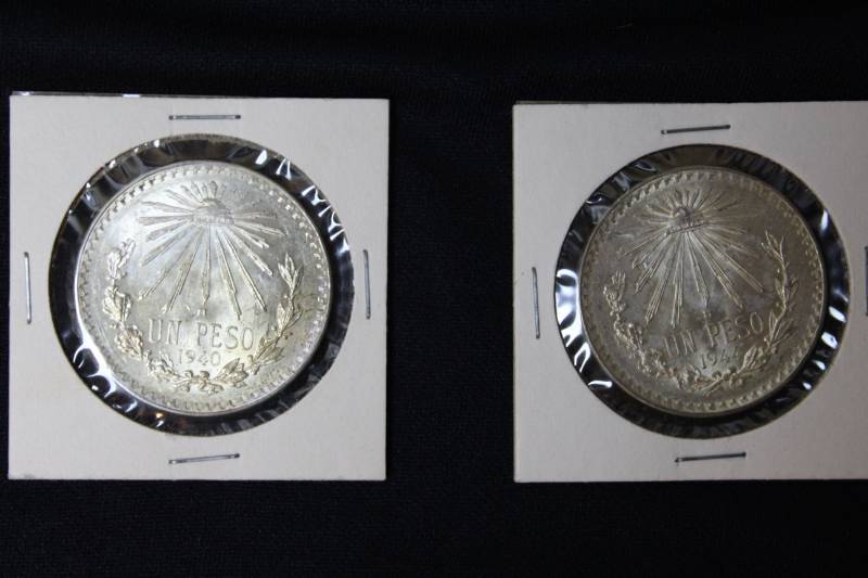 lot 63 image: Lot of (2) Mexican1 Pesos  Silver Coins,