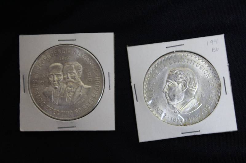 lot 66 image: Lot of (2) Mexican Silver Coins,