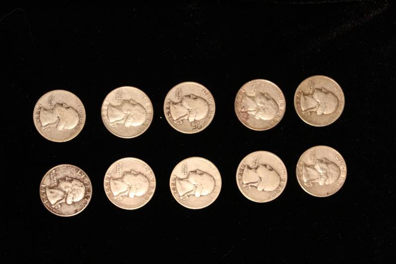 lot 101 image: Lot of (10)  PRE 1964 WASHINGTON 90% SILVER QUARTERS .