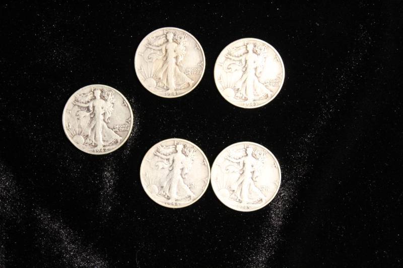 lot 109 image: Lot of (5) Walking Liberty Half Dollars