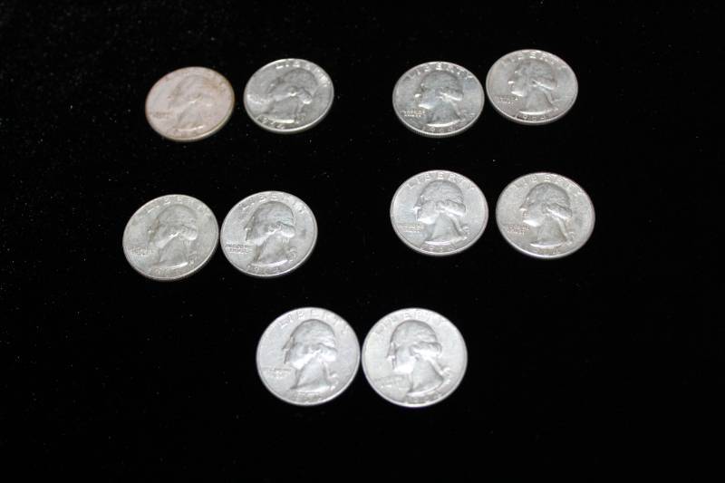 lot 124 image: Lot of (10)   1964 P WASHINGTON 90% SILVER QUARTERS .