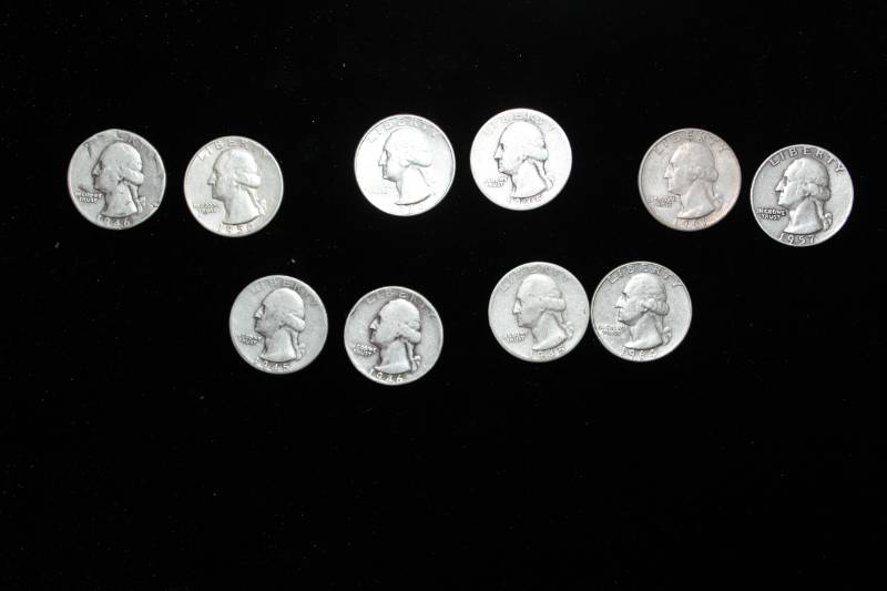 lot 132 image: Lot of (10)  PRE 1964 WASHINGTON 90% SILVER QUARTERS .