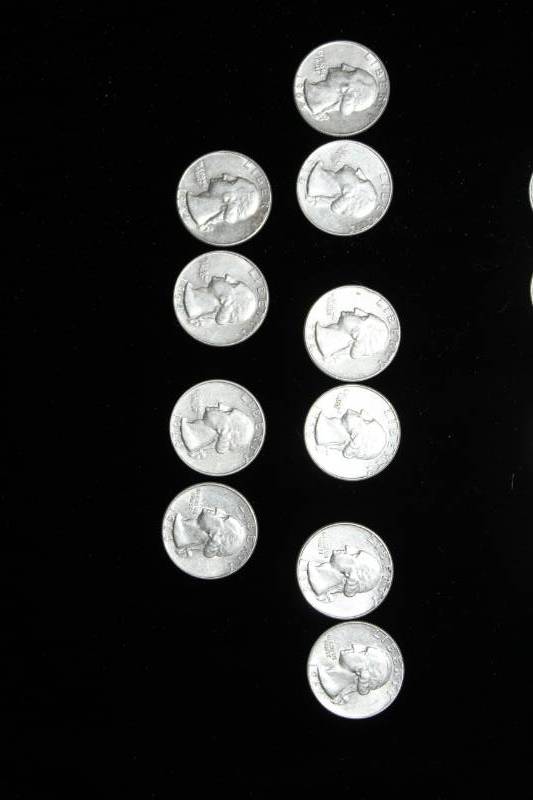 lot 137 image: Lot of (10)  PRE 1964 WASHINGTON 90% SILVER QUARTERS .