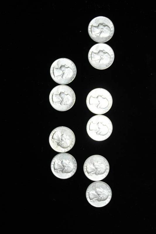 lot 136 image: Lot of (10)  PRE 1964 WASHINGTON 90% SILVER QUARTERS .