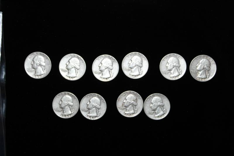 lot 140 image: Lot of (10)  PRE 1964 WASHINGTON 90% SILVER QUARTERS .