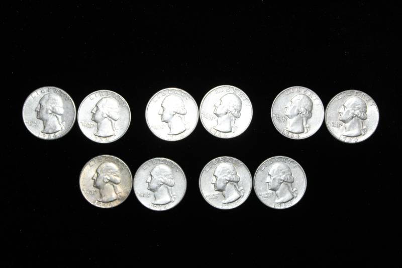 lot 138 image: Lot of (10)  PRE 1964 WASHINGTON 90% SILVER QUARTERS .