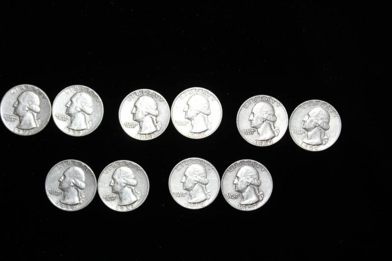 lot 141 image: Lot of (10)  PRE 1964 WASHINGTON 90% SILVER QUARTERS .