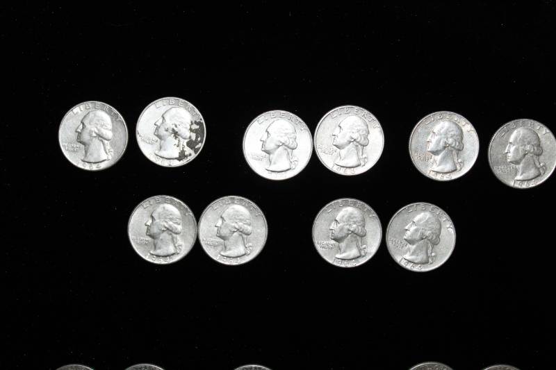 lot 144 image: Lot of (10)   1964 D WASHINGTON 90% SILVER QUARTERS .