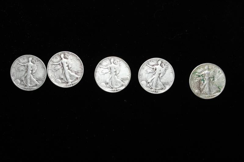 lot 148 image: Lot of (5) Walking Liberty Half Dollars