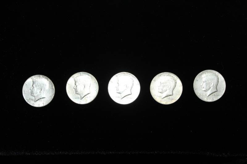 lot 151 image: Lot of (5) 1965 to 1969 Kennedy Half Dollar Coin