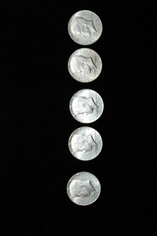 lot 152 image: Lot of (5) 1965 to 1969 Kennedy Half Dollar Coin