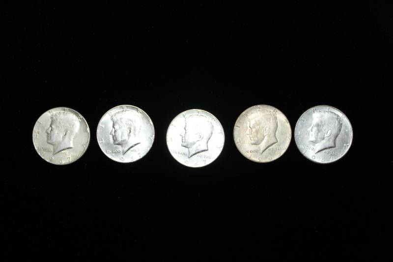 lot 153 image: Lot of (5) 1965 to 1969 Kennedy Half Dollar Coin