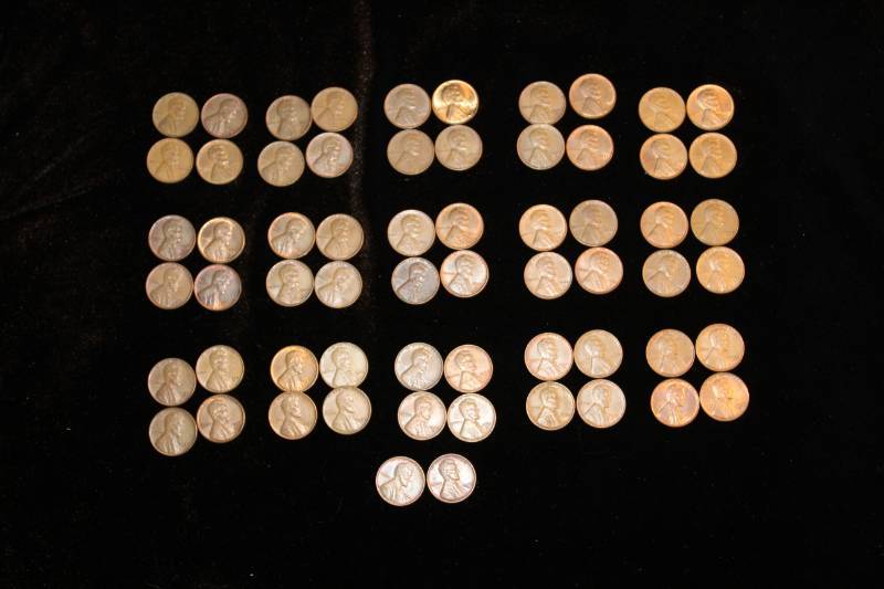 lot 161 image: Lot of (55) Lincoln Wheat Pennies