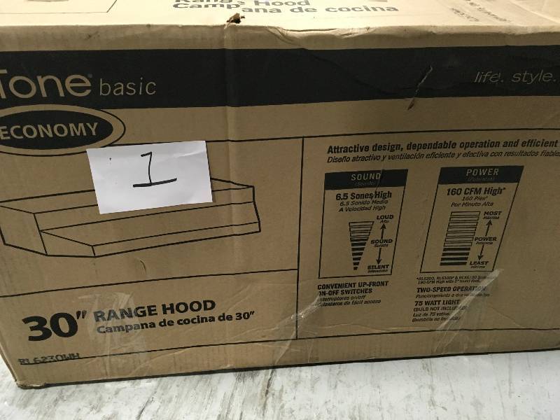 lot 1 image: NUTONE #RL6230WH Range Hood Fan White 2-Speed not used