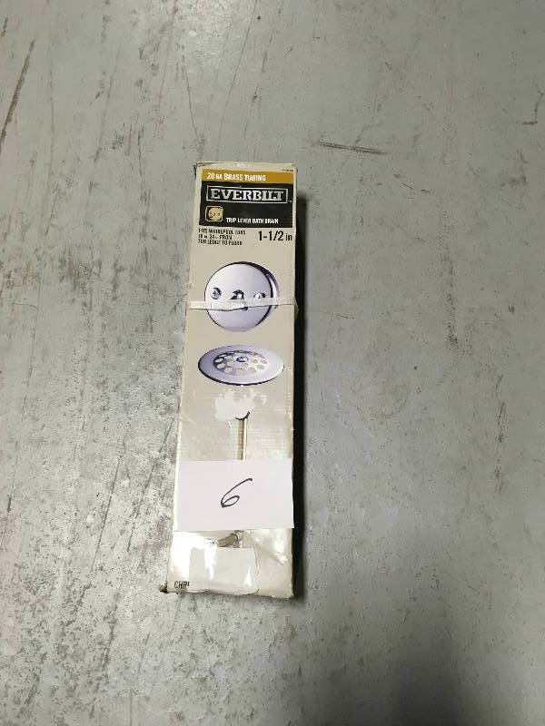 lot 6 image: ECERBILT Trip Lever 1-12 in. 20-Gauge Brass Pipe Whirlpool Bath Waste and Overflow Drain in Chrome not used