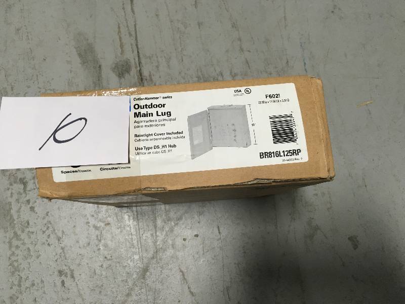 lot 10 image: EATON BR 125 Amp 8-Space 16-Circuit Outdoor Main Lug Loadcenter with Cover not used