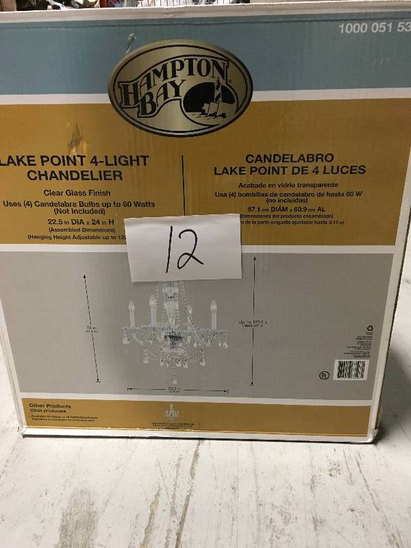 lot 12 image: Hampton Bay Hampton Bay Lake Point 4-Light Chrome and Clear Crystal Chandelier new