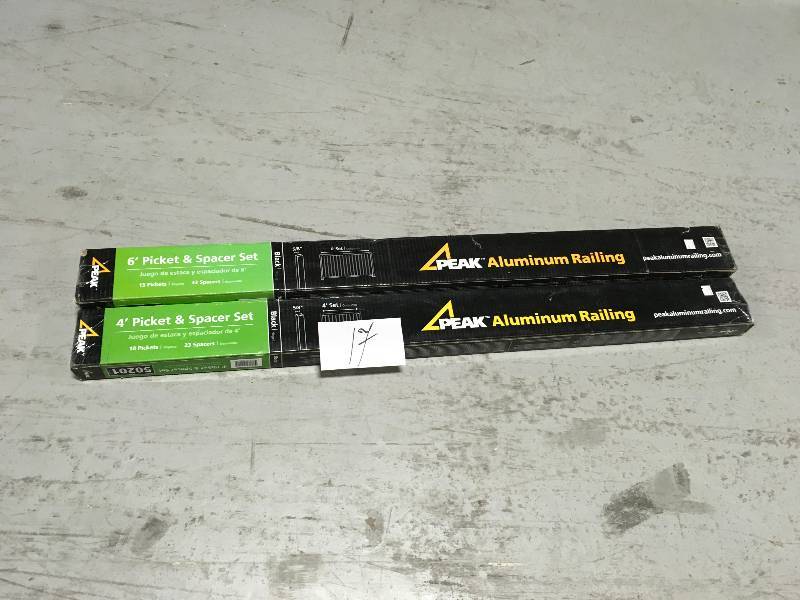 lot 17 image: LOT OF 2  PEAK ALUMINUM RAILING 6 ft. Aluminum Standard Picket and Spacer Kit in Black not used