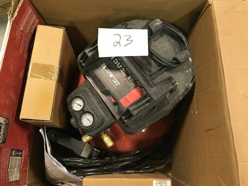 lot 23 image: Porter Cable 6 Gal. 150 PSI Portable Electric Air Compressor 16 & 18-GA Nailer & 38 in. Stapler Combo Kit (3-Tool) Used in good working cond.