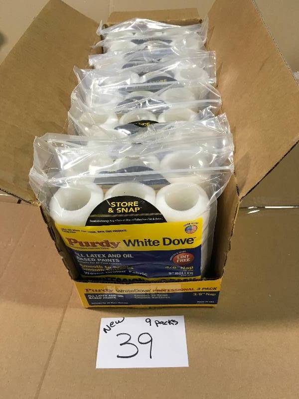 lot 39 image: 38 Nap 9 Purdy White Dove Paint Roller Cover 3Pk NEW BOX OF 9 PACKS not used