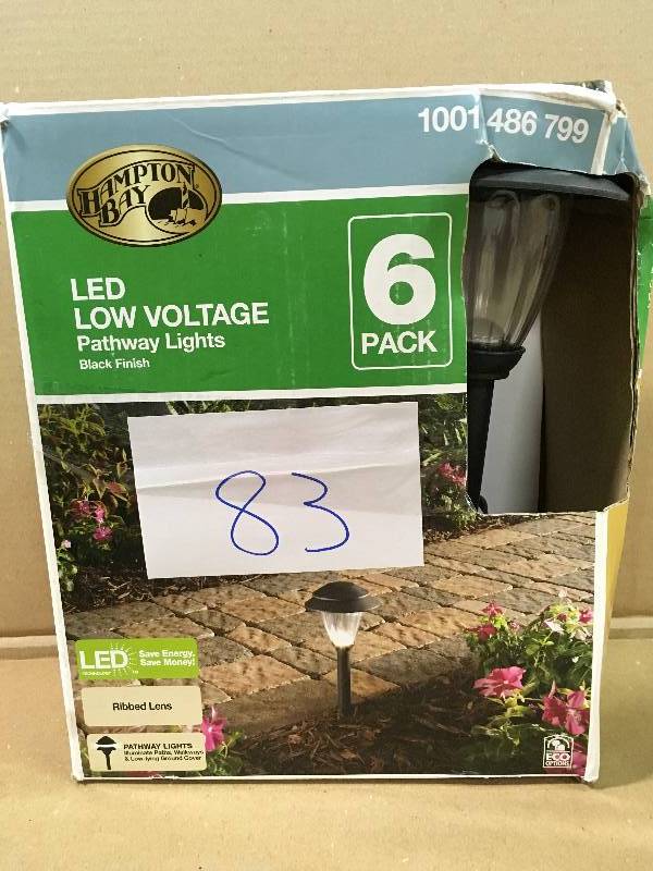 lot 83 image: Hampton Bay Low-Voltage Black Outdoor Integrated LED Landscape Path Light Set with Transformer (6-Pack) in good conditions