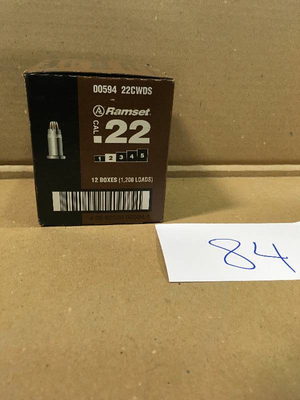 lot 84 image: 12 BOXES ( 1200 Loads) Ramset 00594 .22 Caliber 2  Brown Powder Single Load 22CWDS