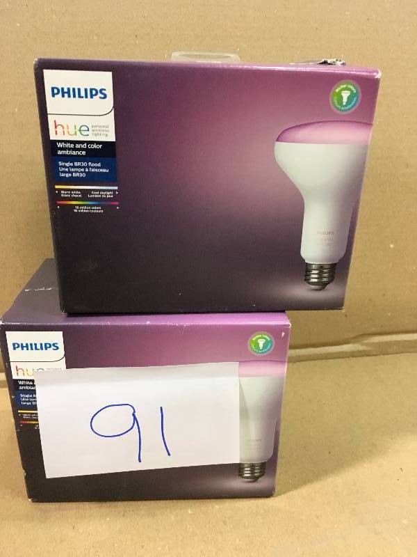 lot 91 image: Philips Hue White and Color Ambiance BR30 Single Bulb  Lot of 2