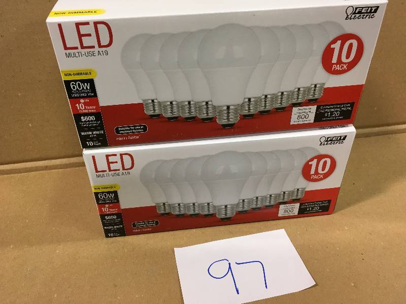 lot 97 image: 60W Equivalent Warm White A19 LED Light Bulb (10-Pack)  LOT OF 2 new