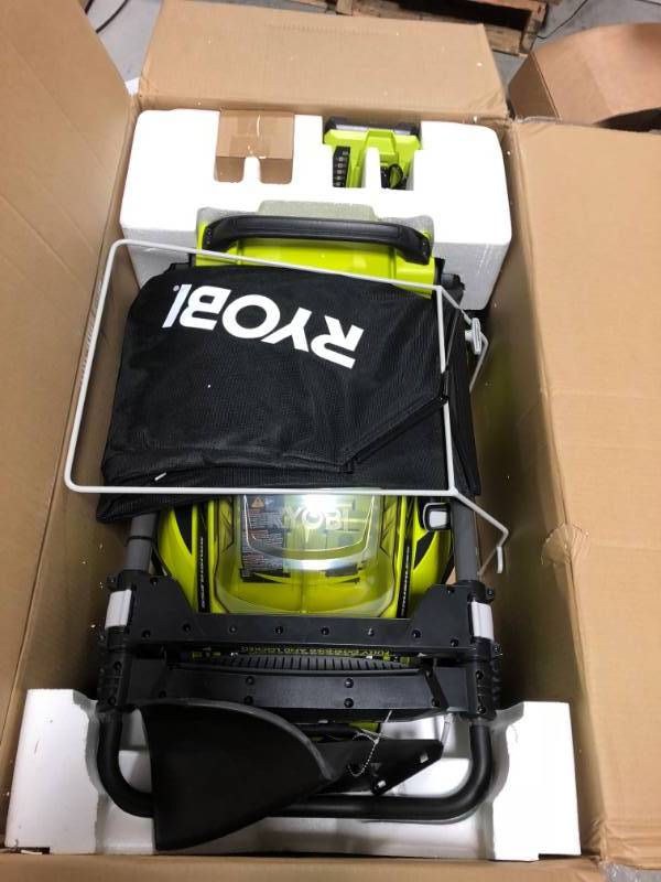 lot 124 image: Ryobi 20 in. 40-Volt Brushless Lithium-Ion Cordless Battery Walk Behind Push Lawn Mower - 5.0 Ah BatteryCharger Included not used
