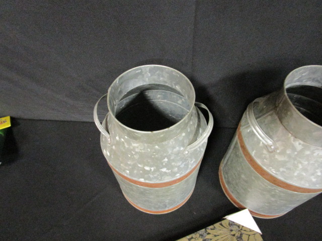 lot 86 image: (3) Decorative Milk Cans & Wall Hangings