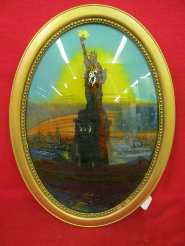lot 79 image: Reverse painting Convex Bubble frame  Statue of Liberty