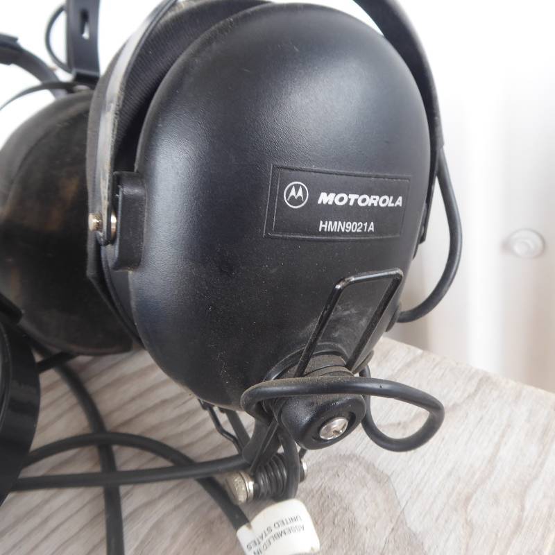 lot 52 image: Lot of Two Rugged Radios & One Motorola Over the Head Headsets with Mic