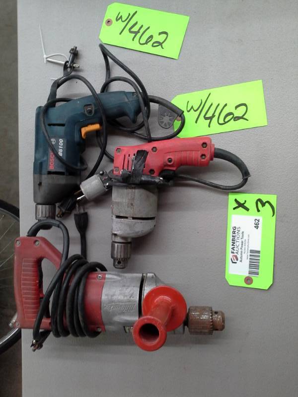 lot 462 image: Trio of Corded Drills