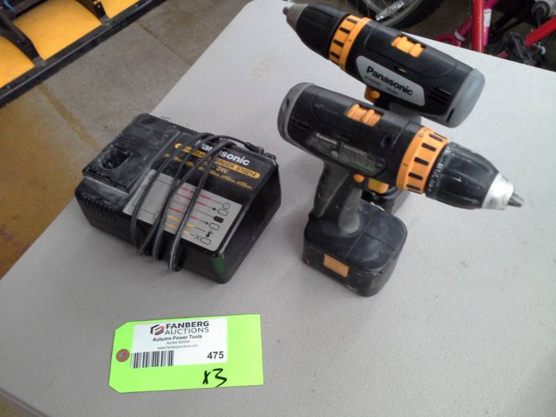 lot 475 image: Pair of Panasonic EY 6432 15.6v Drills and Charger