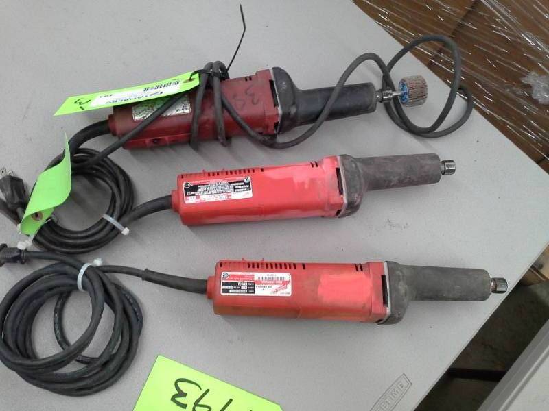 lot 493 image: Three Milwaukee 2 Die Grinders
