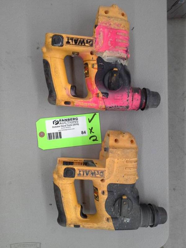 lot 84 image: Pair of DeWalt DC223 24V SDS Hammer Drills