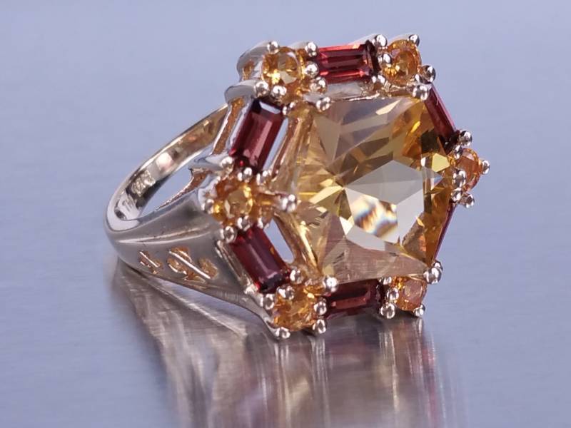 Custom 5ct Citrine & Garnet Estate Ring in Yellow Gold