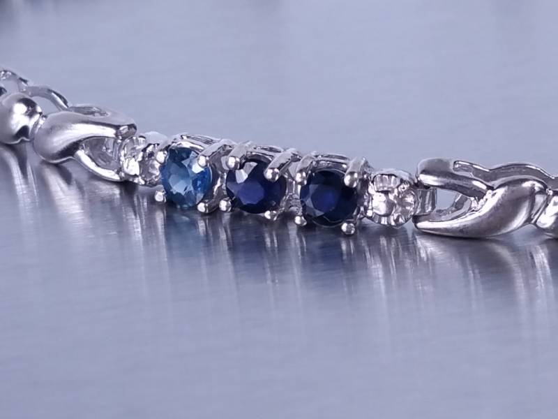 Natural Sapphire & Diamond Tennis Bracelet in White Gold