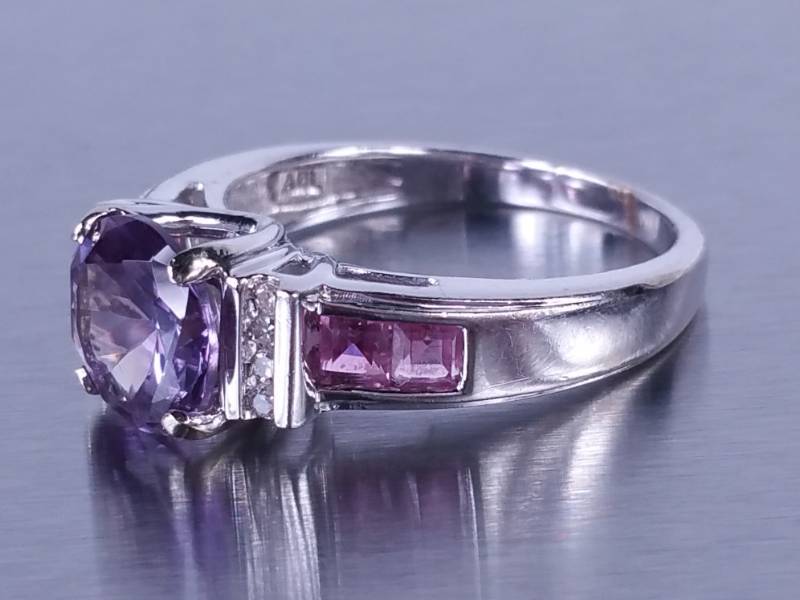 Amethyst & Diamond Estate Ring in White Gold