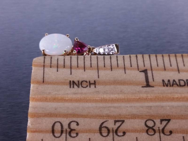 Opal & Purple Garnet & Diamond Pendant in 14k Gold