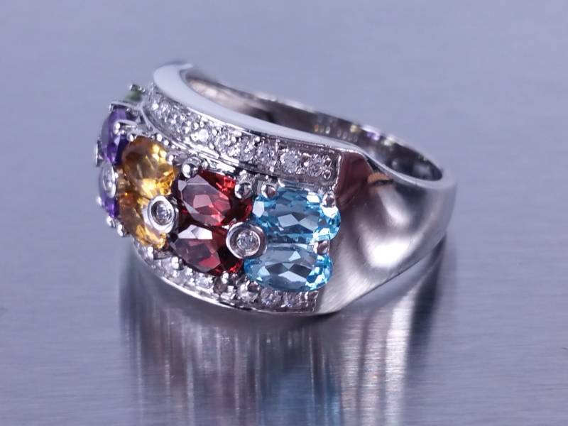 Multi Gem and Diamond Ring