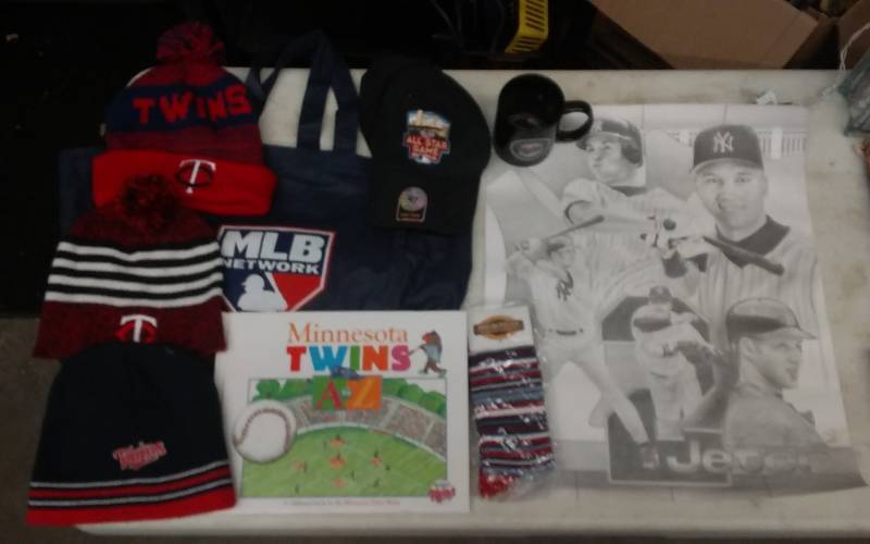 Lot Of MN Twins Collectibles Hats, Caps, Mug, Book, Bag, Signed & #d Drawing