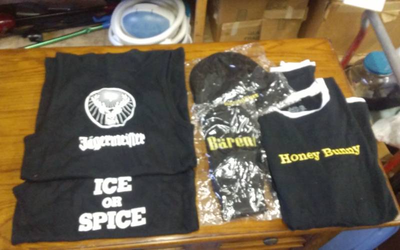 2-Jagermeister Tank Tops, Barenjager Honey Bunny Long Sleeve T-Shirt, Stocking Cap, Mittens (Size SM)