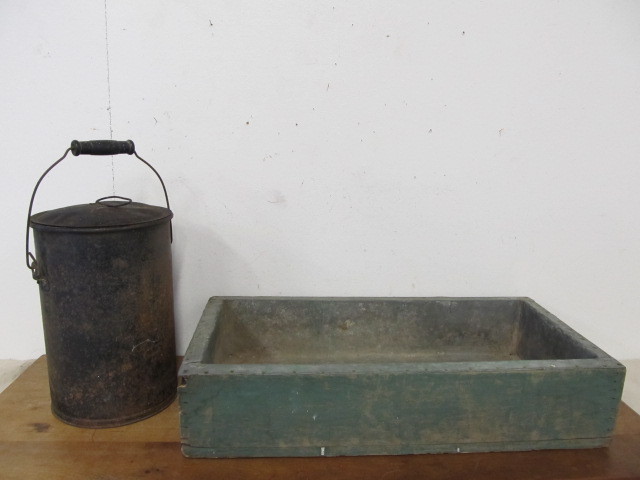 lot 57 image: Antique Primitive Tin Lined Wooden Box wMetal Canister