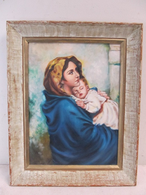 lot 79 image: Vintage Framed MADONNA OF THE STREETS Original Oil Painting